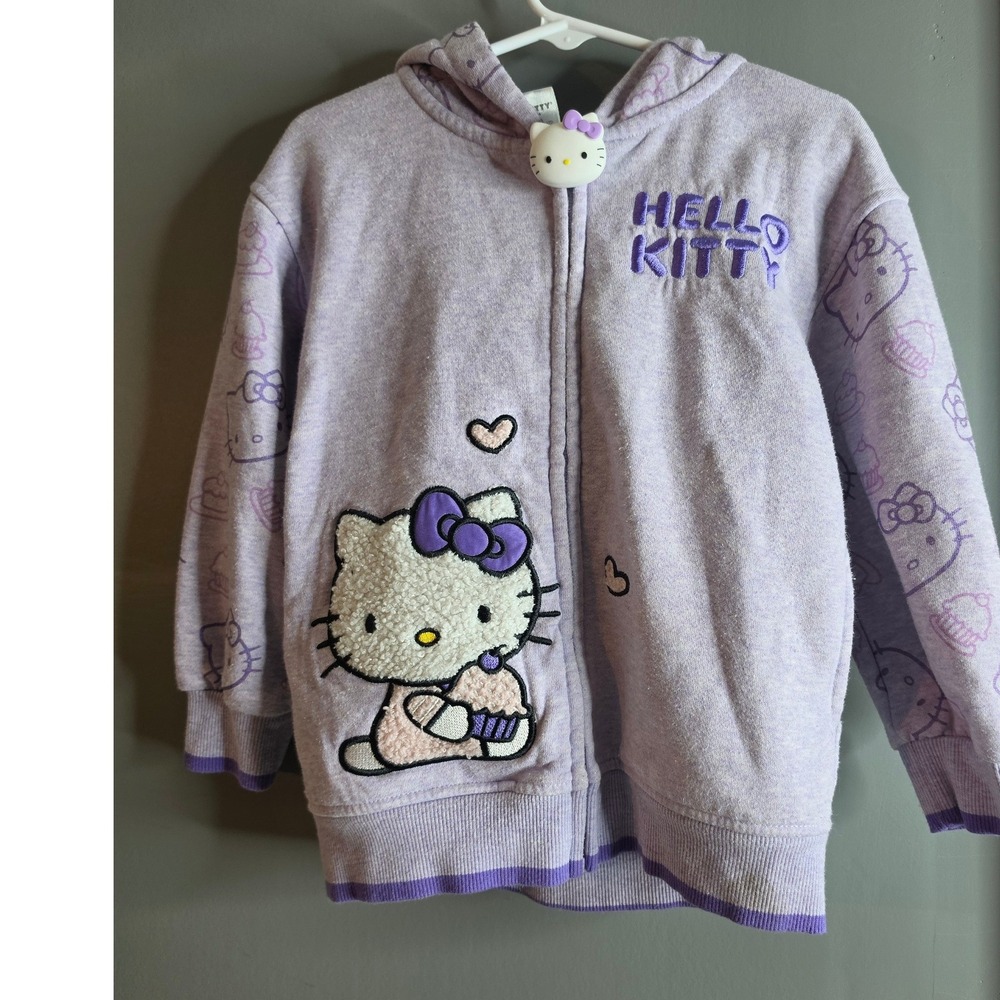Hello Kitty Girls Lavender Full Zip Hoodie Chenille Patch Graphic Size 4